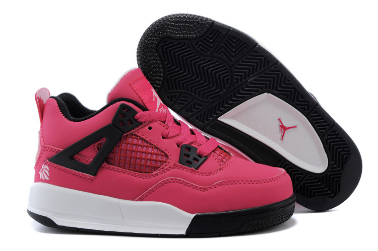 2014 Kids Air Jordan 4 Retro Pink Black White Shoes