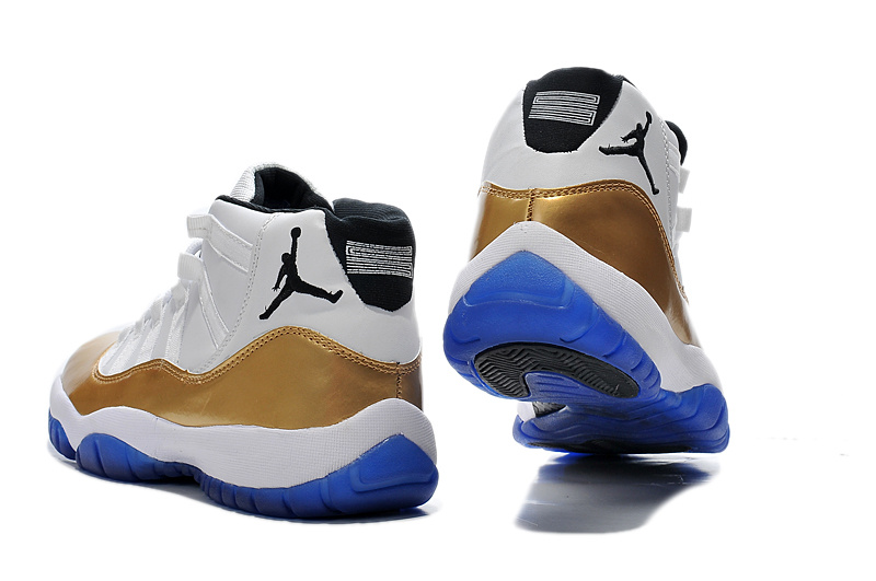 2014 White Gold Blue Air Jordan 11 Retro Shoes