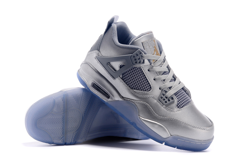 2015 Air Jordan 4 Retro All Silver Blue Sole Shoes
