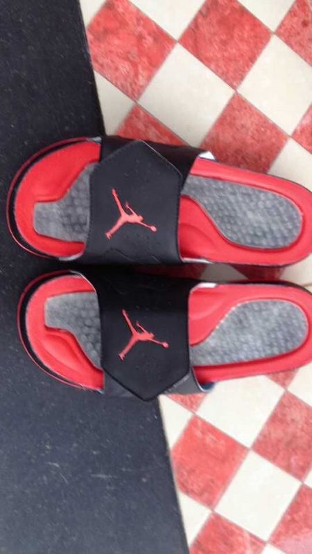 2015 Jordan 7 Massage Black Red Sandal - Click Image to Close