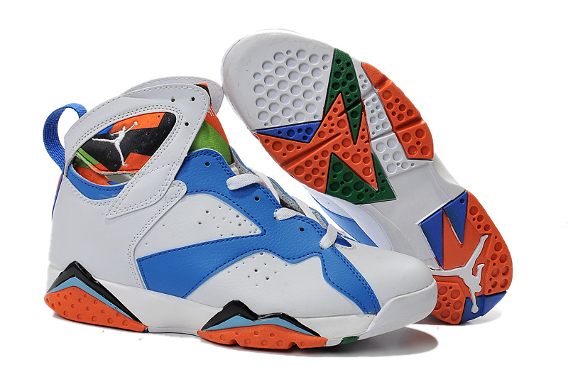 2015 Jordan 7 Retro White Blue Orange Shoes