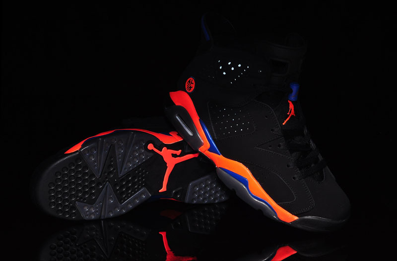 2015 Womens Air Jordan 6 Knicks Black Orange Blue Shoes - Click Image to Close
