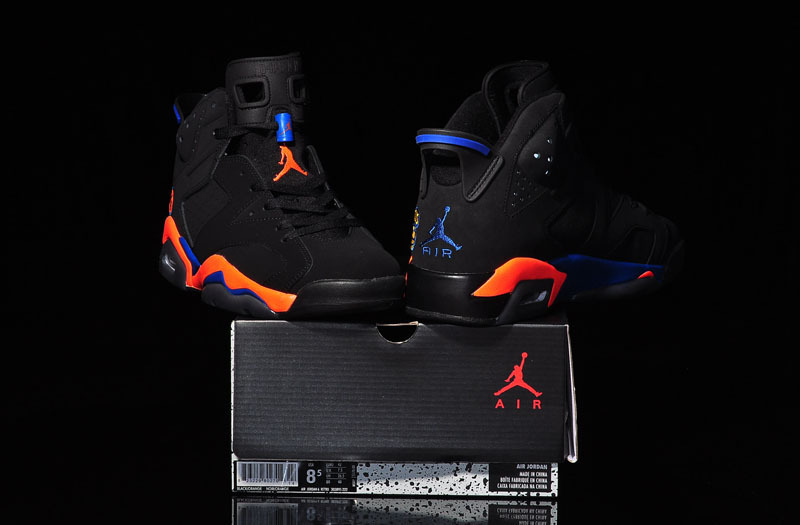 2015 Womens Air Jordan 6 Knicks Black Orange Blue Shoes