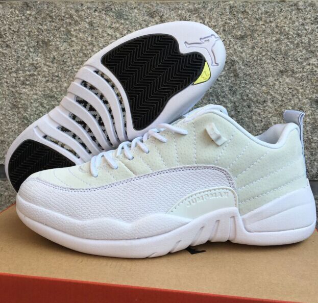 2016 Men Air Jordan 12 Low All White Shoes