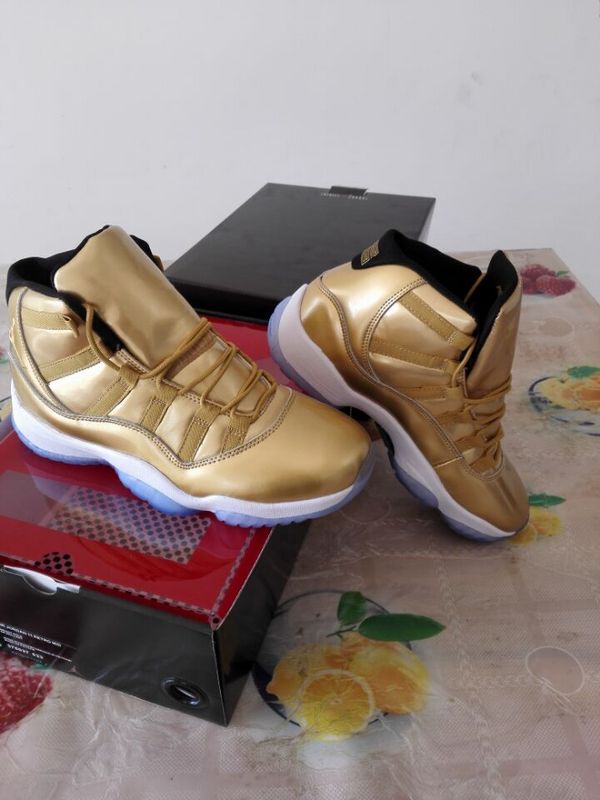 2016 Men Jordan 11 Retro All Gold White Shoes