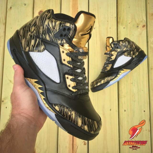 2016 Men Jordan 5 Retro Black Gold Shoes