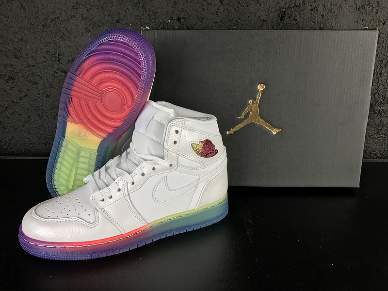 2017 Air Jordan 1 GS White Rainbow Shoes - Click Image to Close