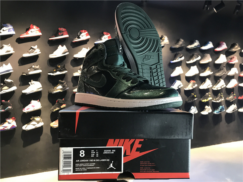 2017 Air Jordan 1 Green Patent Leather Shoes For Men - Click Image to Close