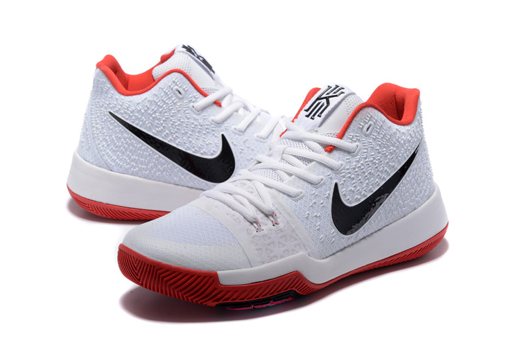 2017 Latest Nike Kyrie 3 White Red Black Swoosh Shoes