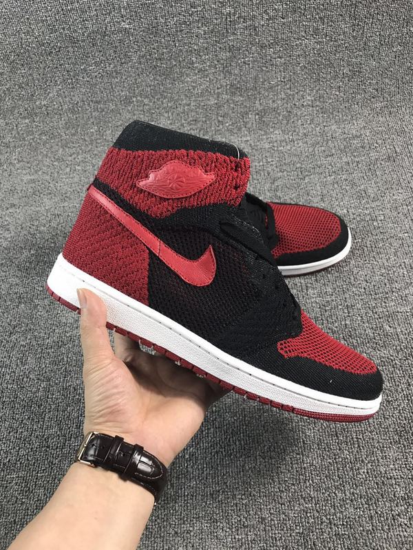2017 Men Air Jordan 1 Flyknit Black Red Shoes - Click Image to Close
