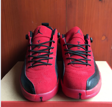 2017 Men Jordan 12 Red Black Transparent Sole Shoes - Click Image to Close