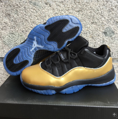 2017 Men Jordan 11 Low Black Gold Blue Shoes