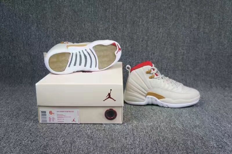 Air Jordan 12 GS 20TH White Red Gold Shoes