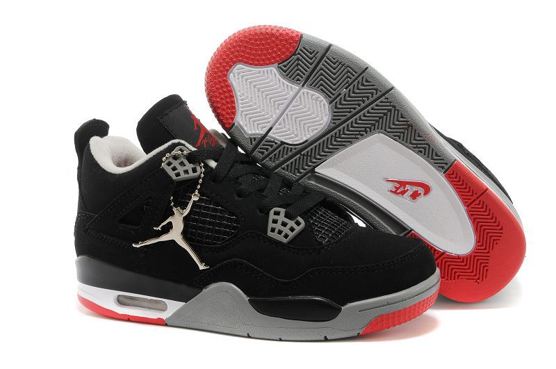 Air Jordan 4 Black Grey Red White Shoes