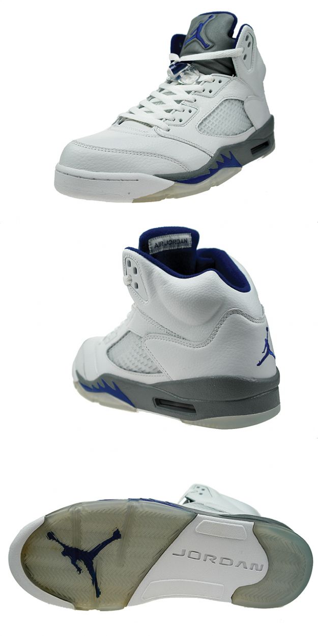 Authentic Air Jordan 5 Retro White Sport Royal Stealth Shoes