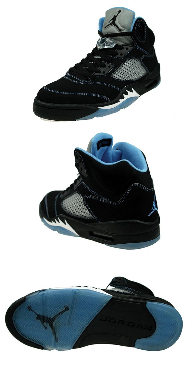 Cheap Real Air Jordan 5 Retro ls Black University Blue Fire White Shoes - Click Image to Close
