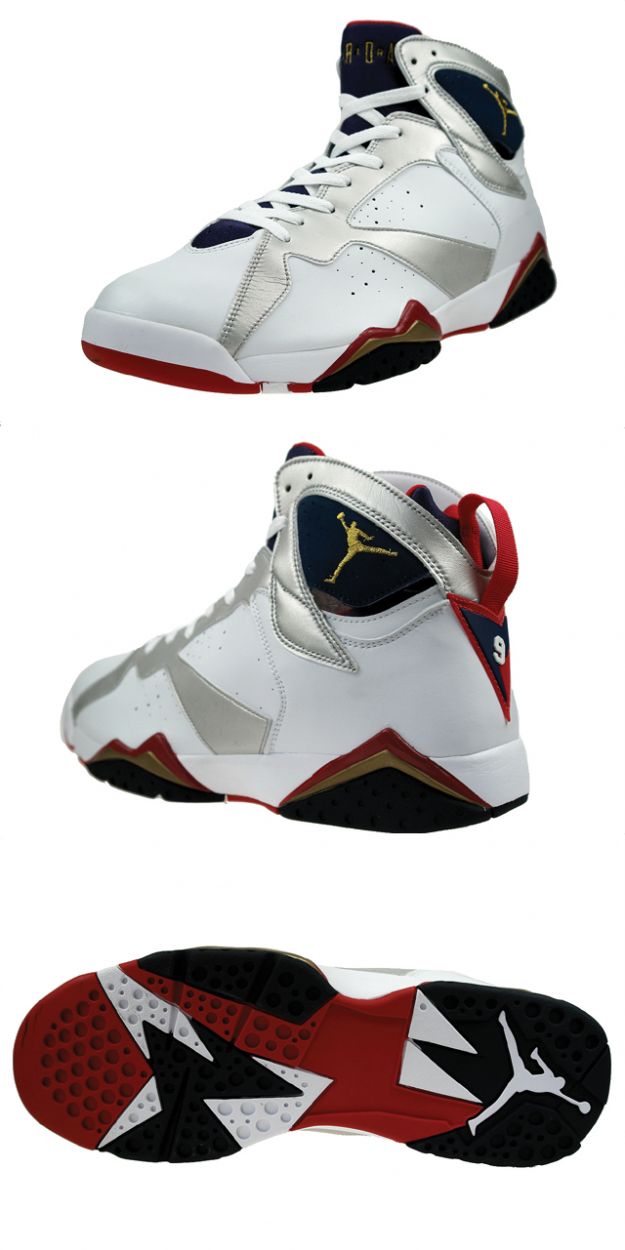 Classic Air Jordan 7 og Olympics White Midnight Navy True Red Shoes - Click Image to Close