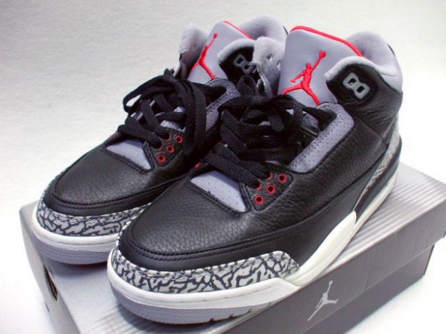 Classic Michael Jordan 3 Retro 2001 Black Cement Grey Red Shoes