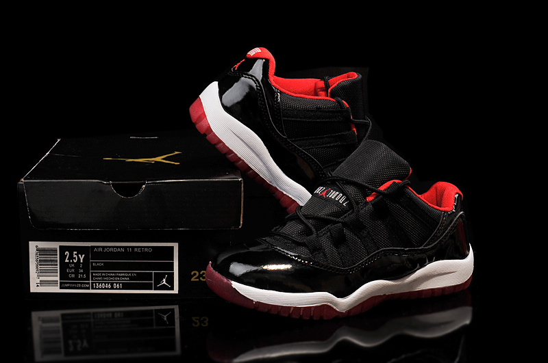 Kids Air Jordan 11 Low Black True Red Shoes