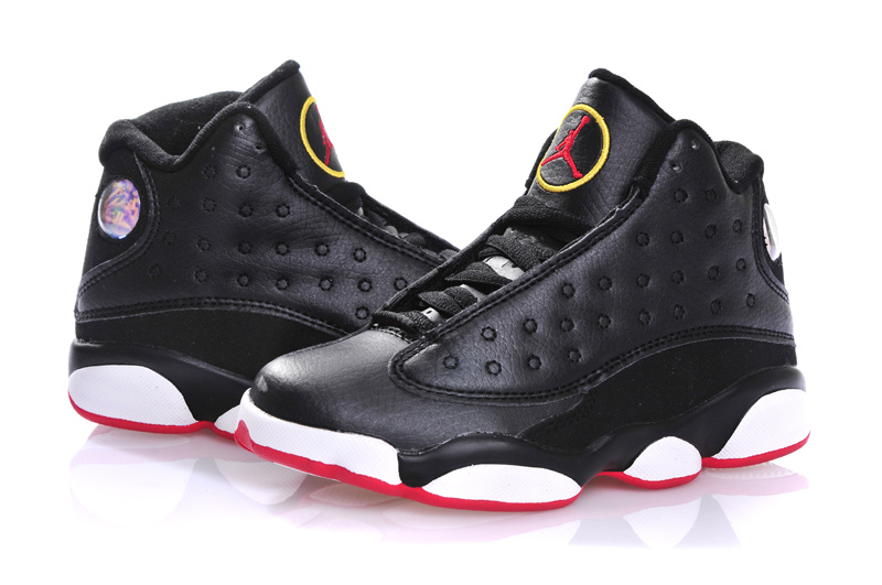Kids Air Jordan 13 Retro Black White Red Shoes