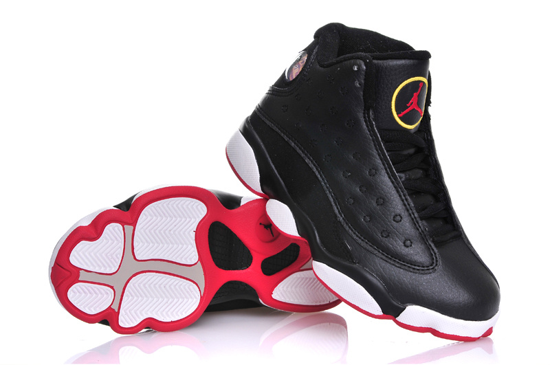 Kids Air Jordan 13 Retro Black White Red Shoes - Click Image to Close