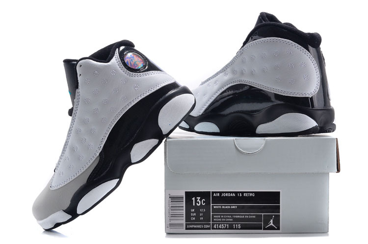 Kids Air Jordan 13 Retro Grey Black Shoes - Click Image to Close