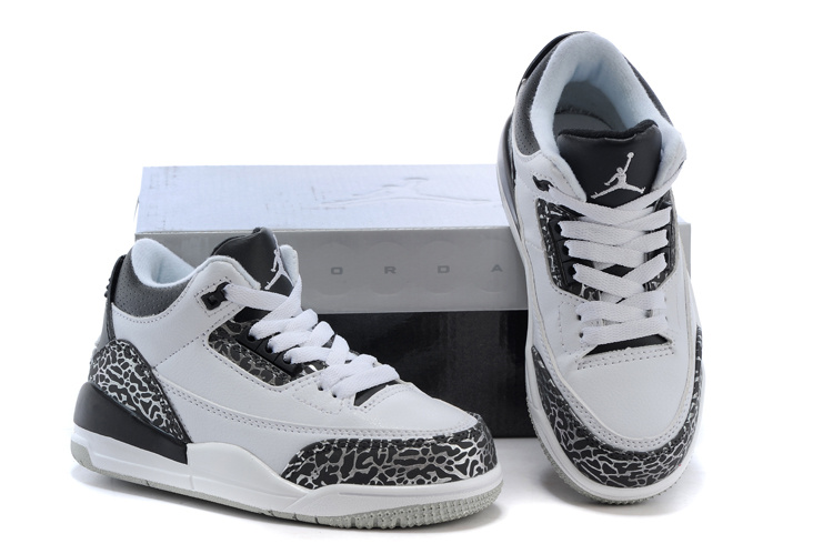 Kids Air Jordan 3 Wolf Grey Black Shoes - Click Image to Close