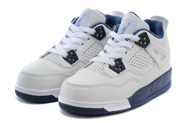 Kids Air Jordan 4 Columbia White Blue Shoes
