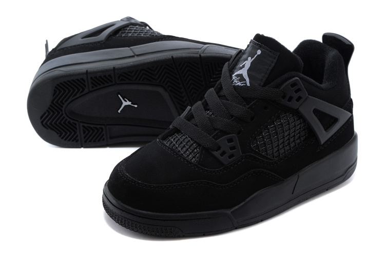 Kids Air Jordan 4 Retro All Black Shoes