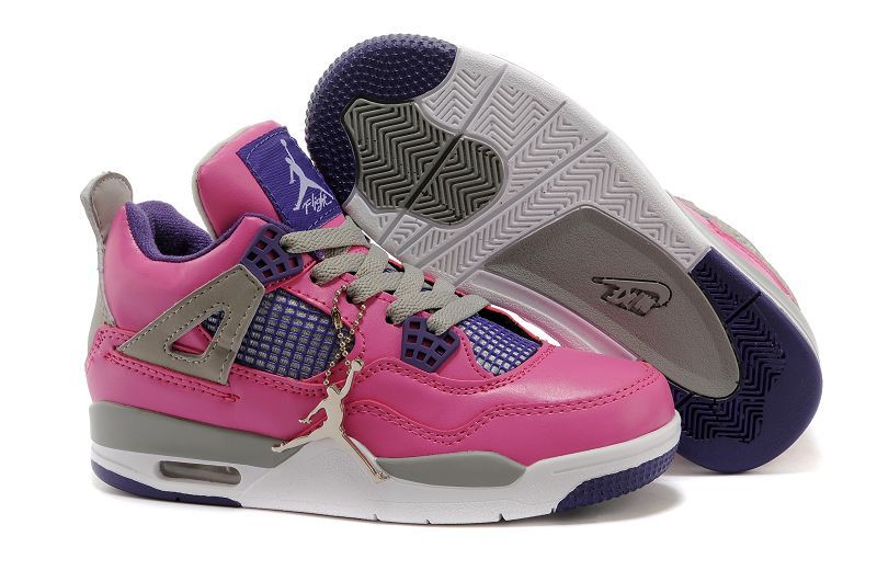 Kids Air Jordan 4 Retro Pink Grey Purple Shoes