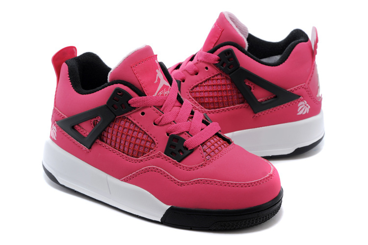 Kids Jordan 4 Pink Black White Shoes