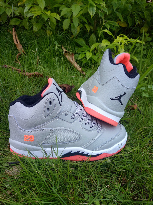 Kids Jordan 5 Retro Grey Pink White Shoes