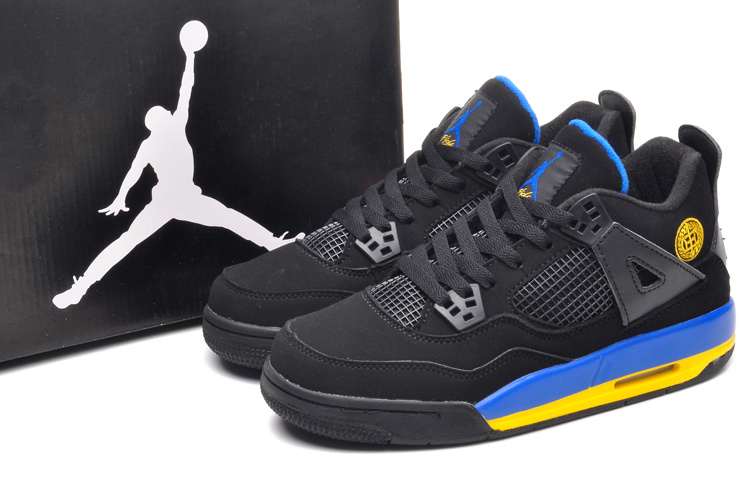Latest Men Air Jordan 4 Retro Black Blue Yellow Shoes - Click Image to Close