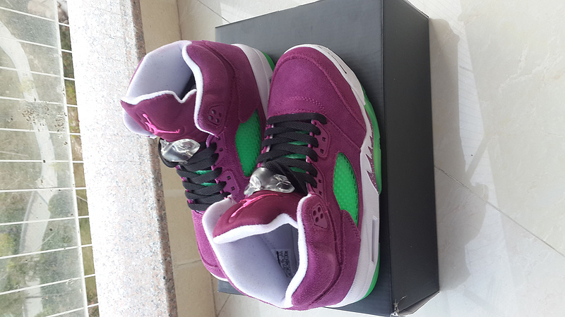 Latest Womens Air Jordan 5 Retro Purple Green Black Shoes - Click Image to Close
