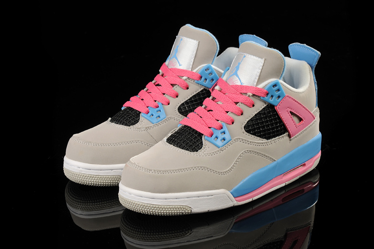 Latest Womens Air Jordan 4 Retro Grey Pink Blue Black Shoes