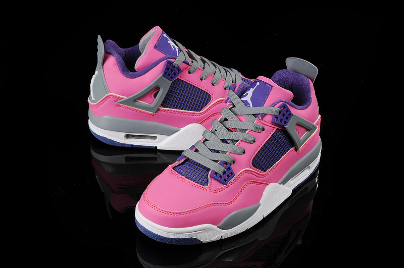 Latest Womens Air Jordan 4 Retro Pink Purple Grey Shoes