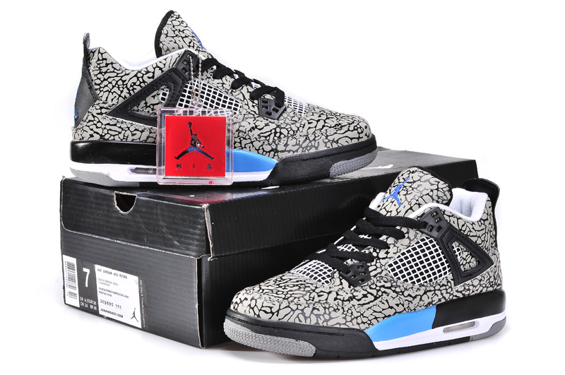 Limited Womens Air Jordan 4 Crack Grey Black Blue Shoes