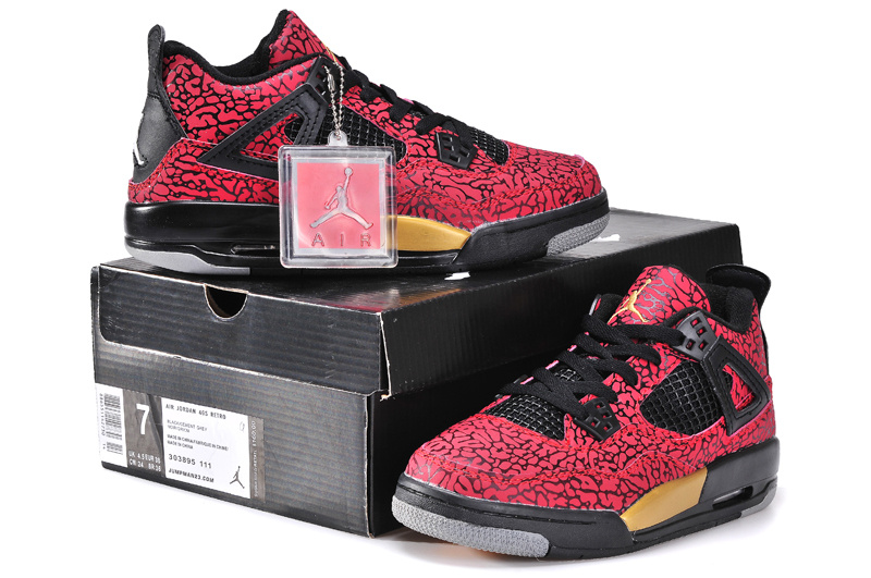 Limited Womens Air Jordan 4 Crack Red Black Yellow Shoes