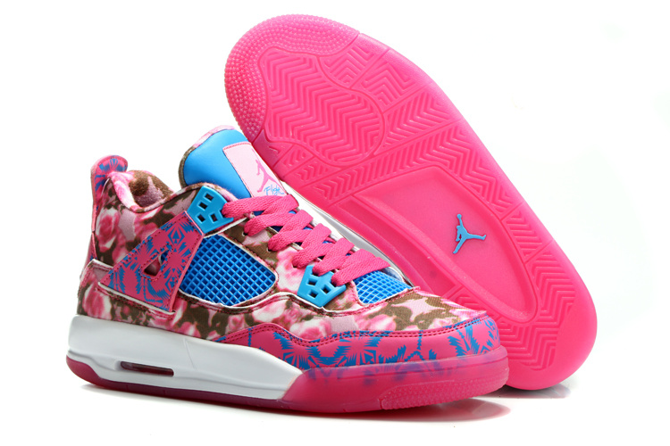 Limited Womens Air Jordan 4 Retro Pink Rose Blue Shoes