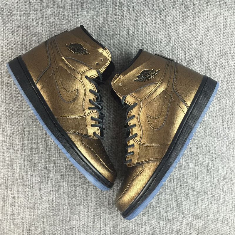 Men Air Jordan 1 Gold Black Shoes