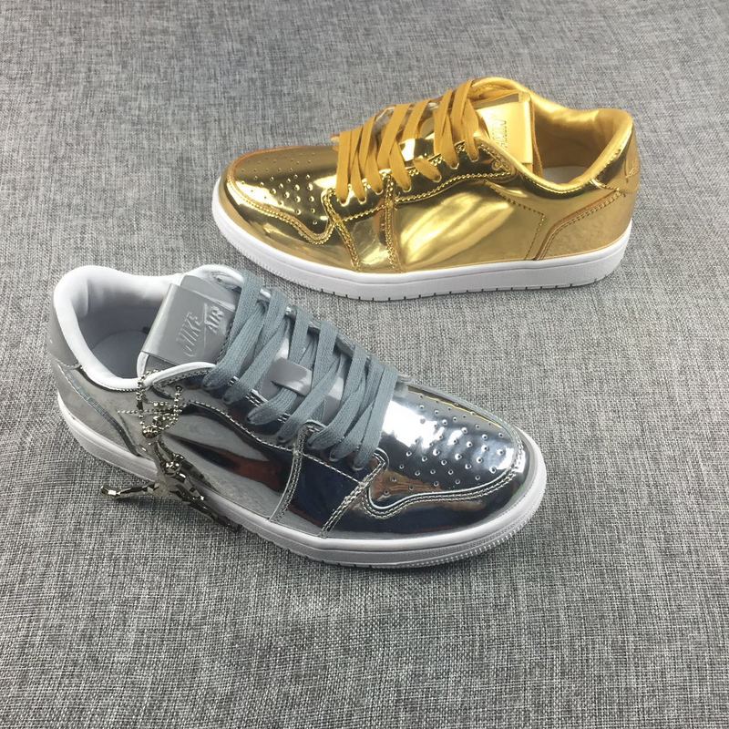 Men Air Jordan 1 Low Liquid Gold & Silver Shoes