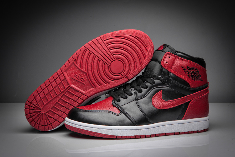 Men Air Jordan 1 Retro Black Ban Red White Swoosh Shoes - Click Image to Close