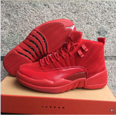 Men Air Jordan 12 Deer Leather All Red Shoes - Click Image to Close