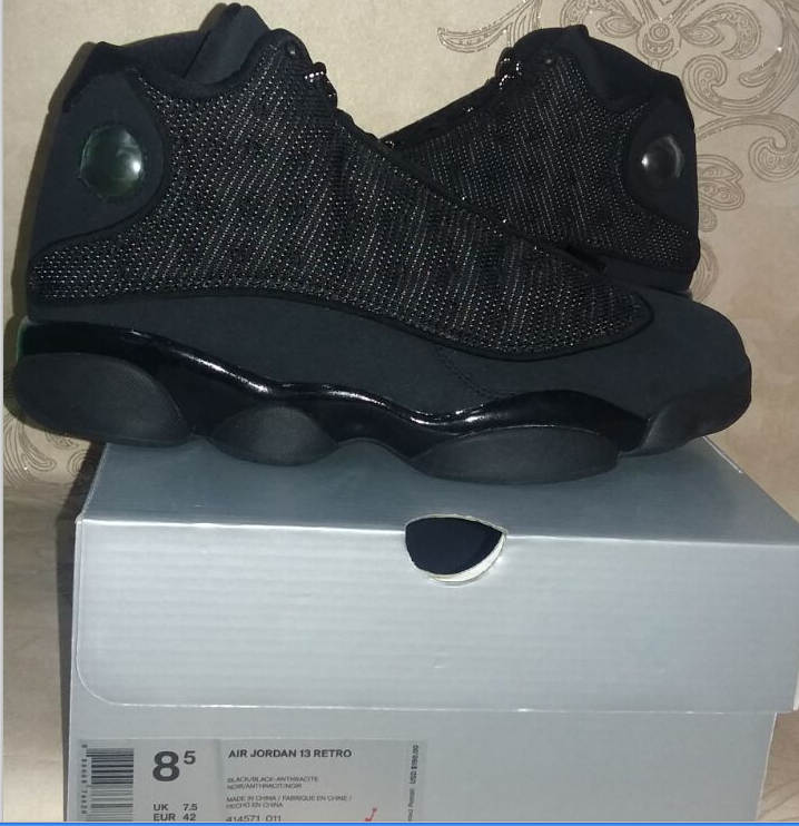 Men Air Jordan 13 All Black Cat Shoes