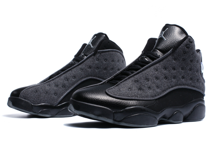 Men Air Jordan 13 Retro Wool All Black Shoes