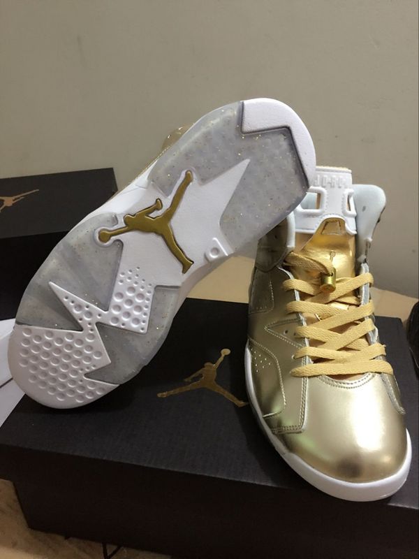 Men Air Jordan 6 Gold White Shoes