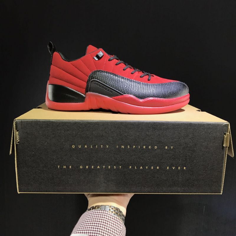 Men Jordan 12 Low Retro Dark Red Black Shoes - Click Image to Close