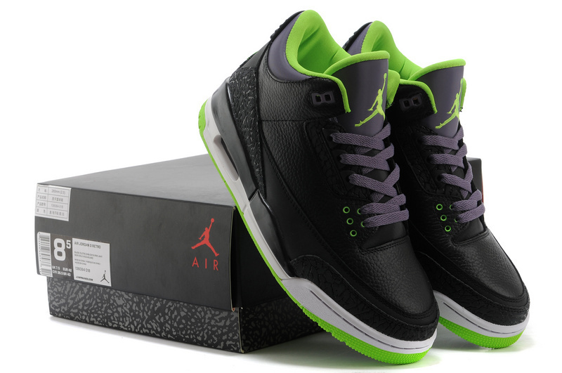 Men Jordan 3 Retro Black Purple Green Shoes