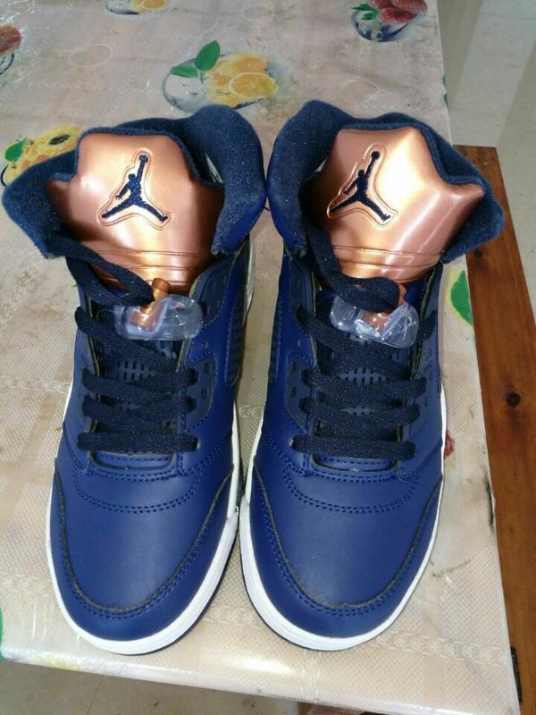 Men Jordan 5 Deep Blue Copper Shoes