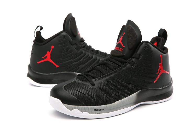 Men Jordan Super Fly 5 All Black Red Shoes